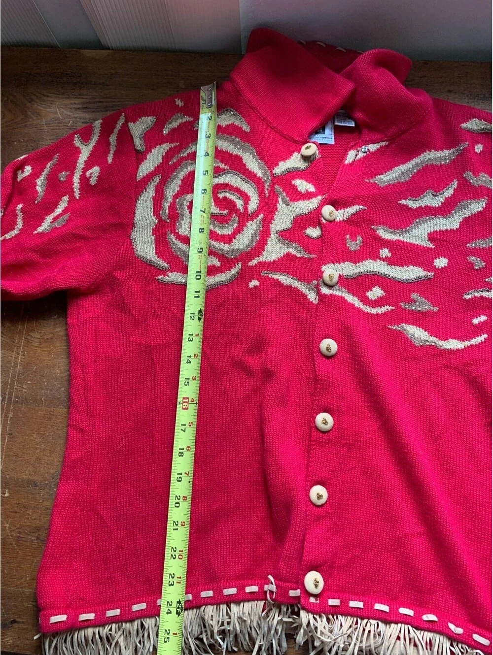 Vintage Storybook Knits Cardigan Sweater Women's 1X Red with Fringe - Picture 5 of 8
